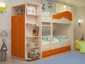 Кровать 2-х ярусная Мая с ящиками и шкафом на латофлексах оранж в Волчанске - volchansk.magazinmebel.ru | фото - изображение 1