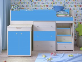 Кровать чердак Малыш 80х180 Дуб молочный, Голубой в Волчанске - volchansk.magazinmebel.ru | фото
