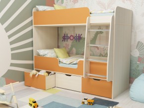 Кровать двухъярусная Малыш двойняшка дуб молочный-оранжевый в Волчанске - volchansk.magazinmebel.ru | фото - изображение 1